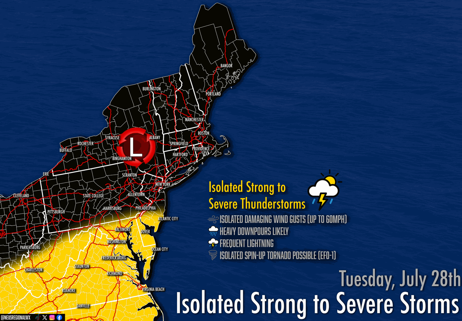 Map showing isolated strong to severe storm threat