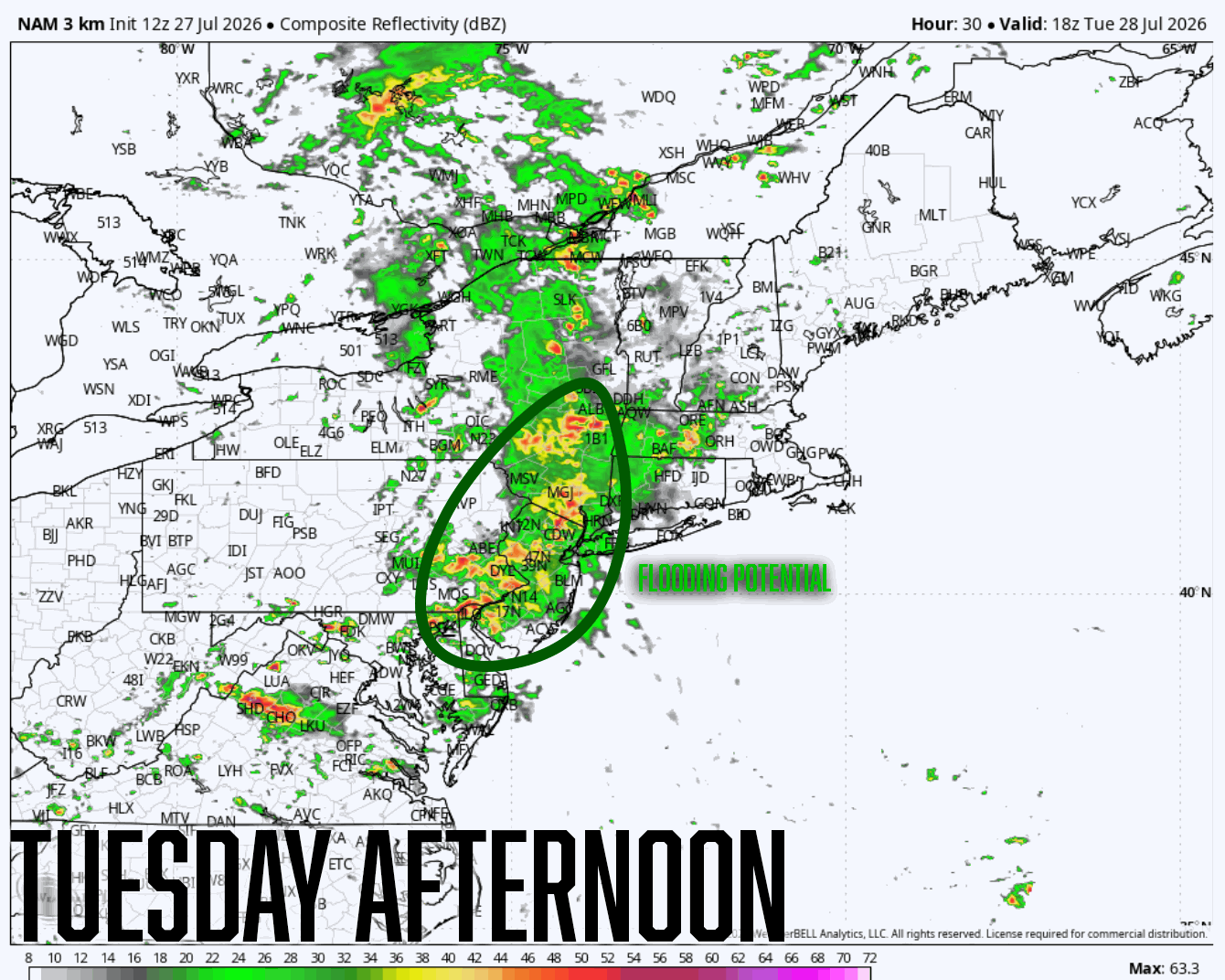 Tuesday afternoon forecast radar snapshot